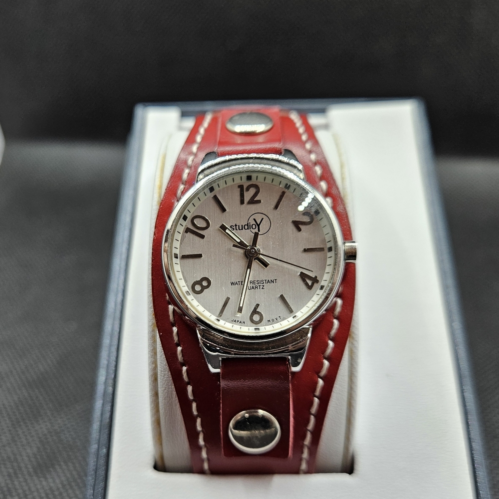 Studio Y Red Leather Strap Watch